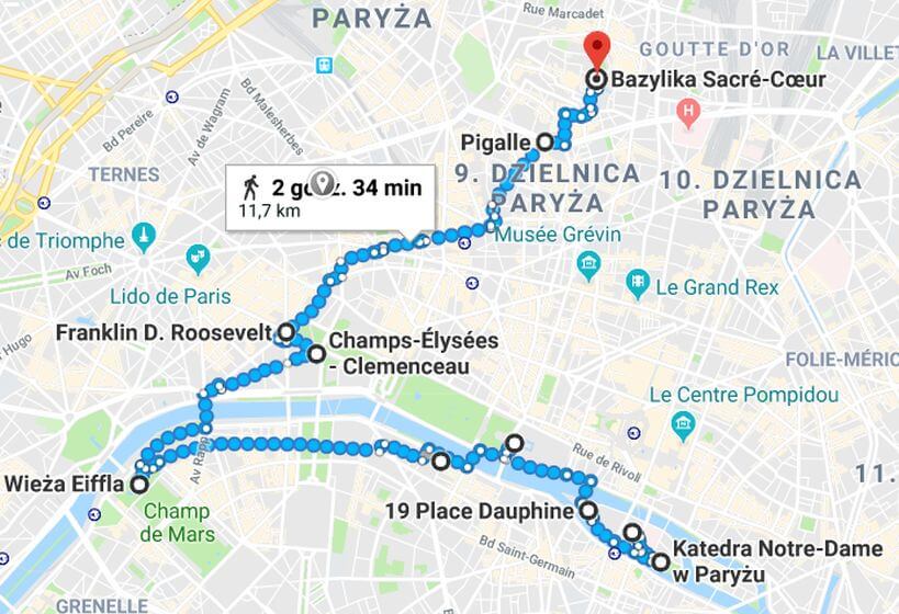 Paryż - trasa zwiedzania Trasa zwiedzania